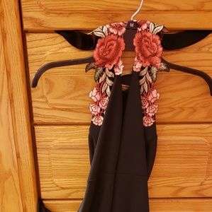 Boohoo Black Jumpsuit with Floral Embroidery